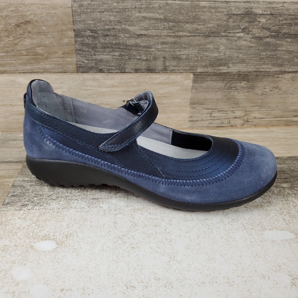 Naot Kirel Womens Mary Jane Shoes Sz 8-8.5 Midnight Blue Suede Polar Sea Leather